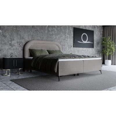 Selsey Boxspringbett LOREO GREIGE in Taupe, Liegefläche 140x200 cm – mit Bettkasten, Bonellfederkern